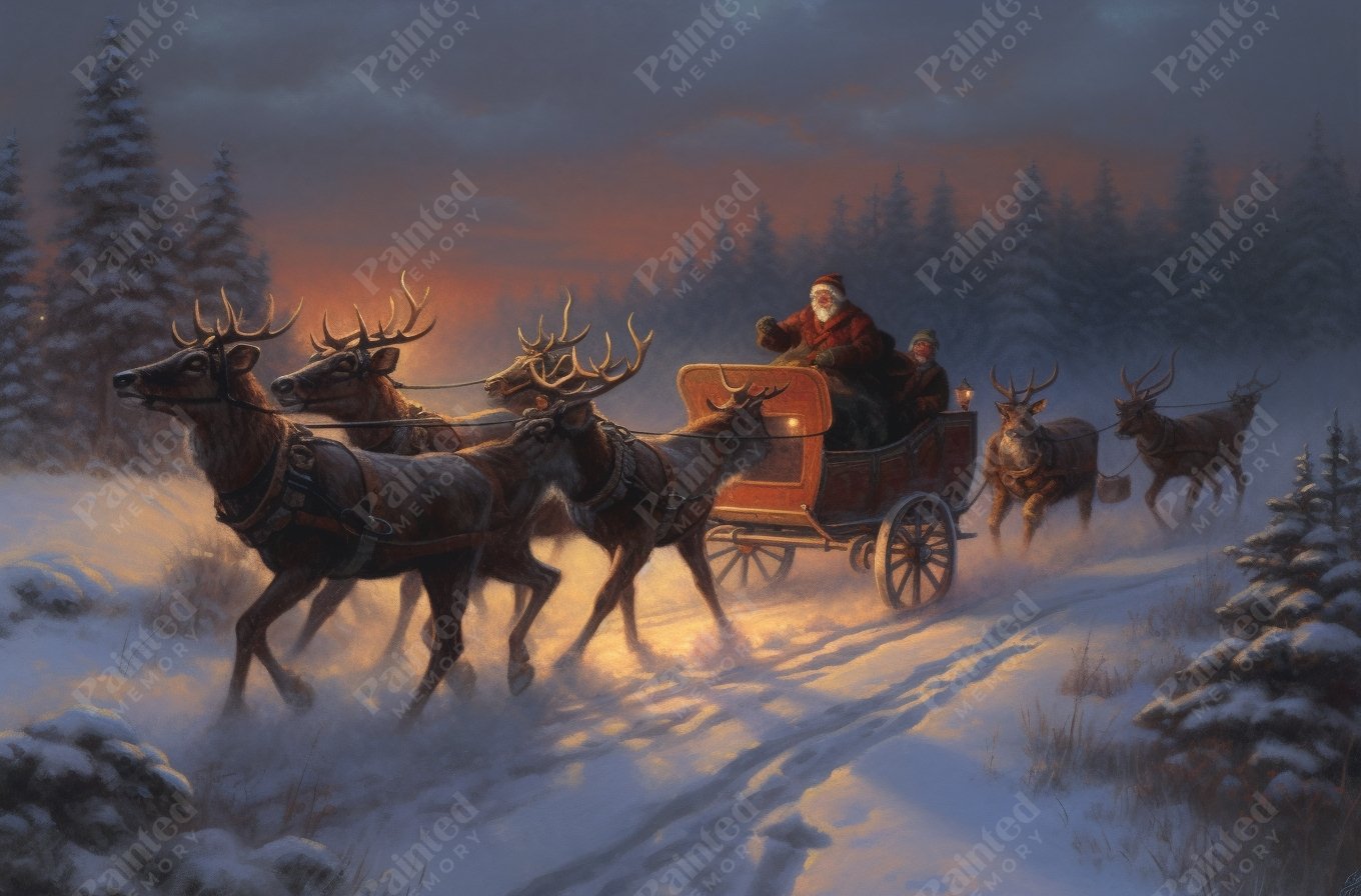 Snowy Night Santa's Sleigh - Diamond Kit - Painted Memory